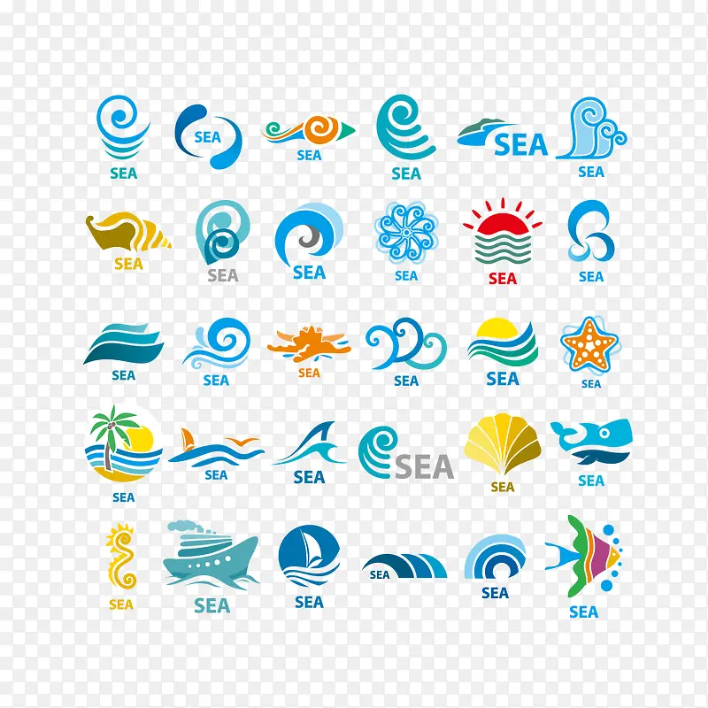 海螺海洋标签设计元素矢量图