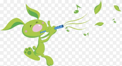 吹笛子的绿色兔子