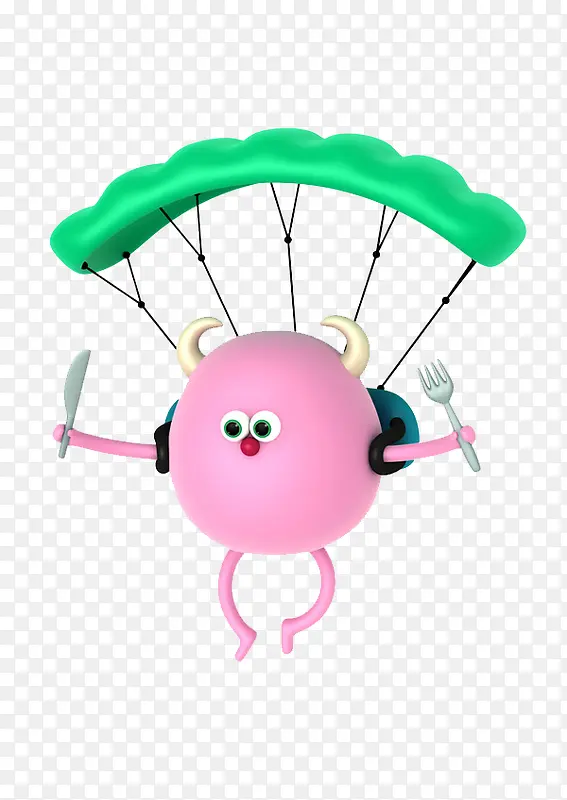 绿色降落伞粉色圆身子手绘玩偶