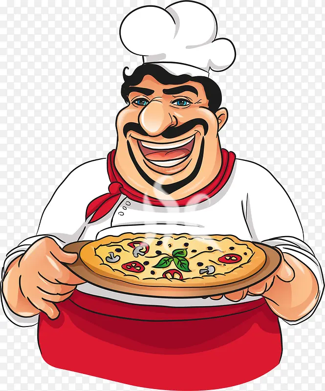 矢量手绘端披萨的厨师