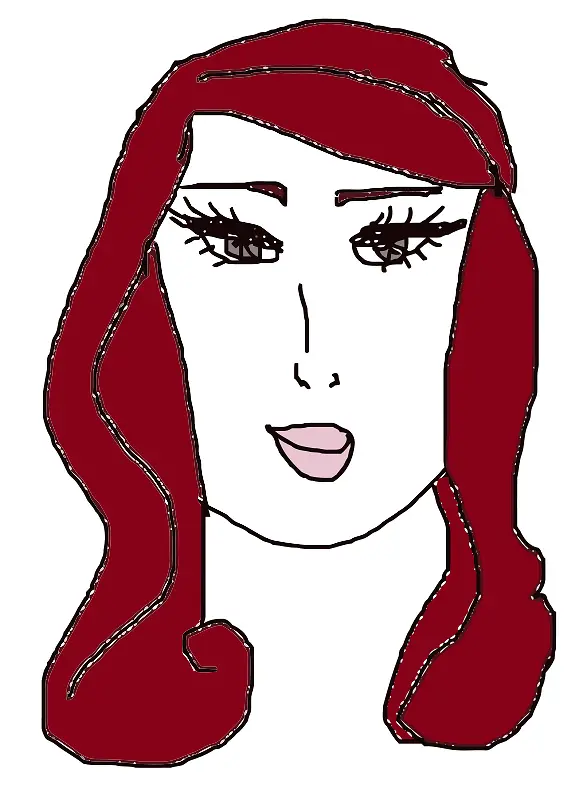 红色头发长睫毛的卡通女人