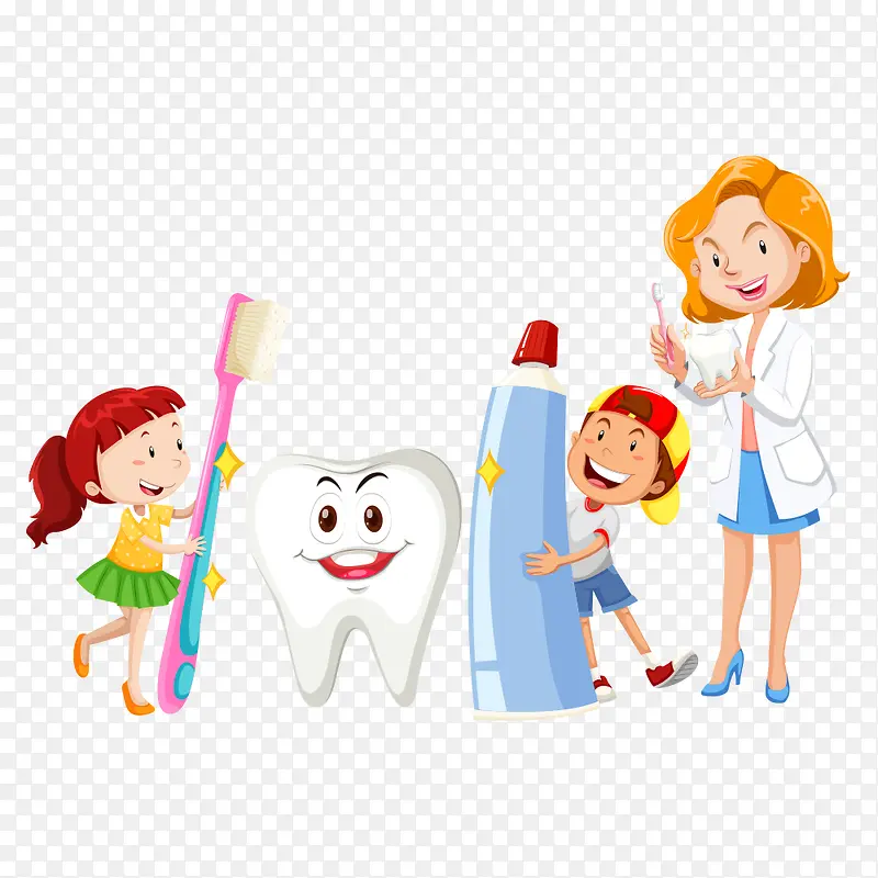 牙科医生与卡通儿童