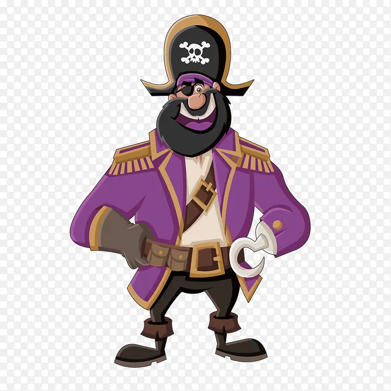 矢量卡通紫色海盗船长