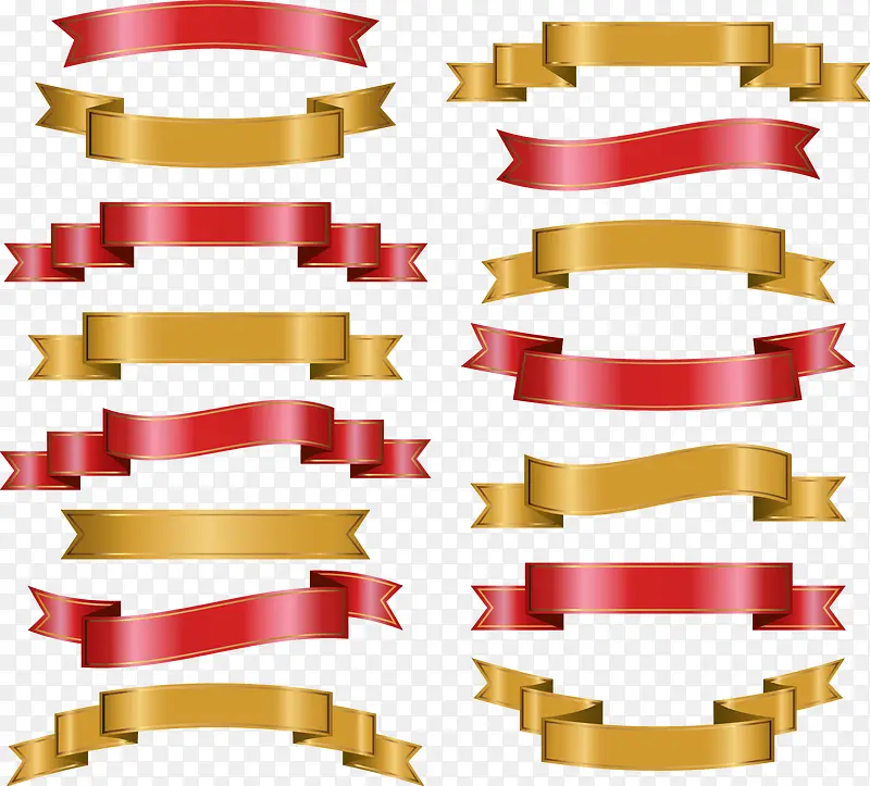 矢量手绘金色和红色标签横幅合集