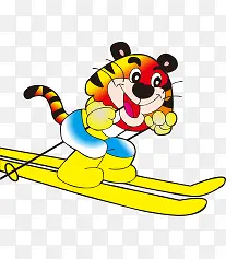 卡通运动老虎滑雪