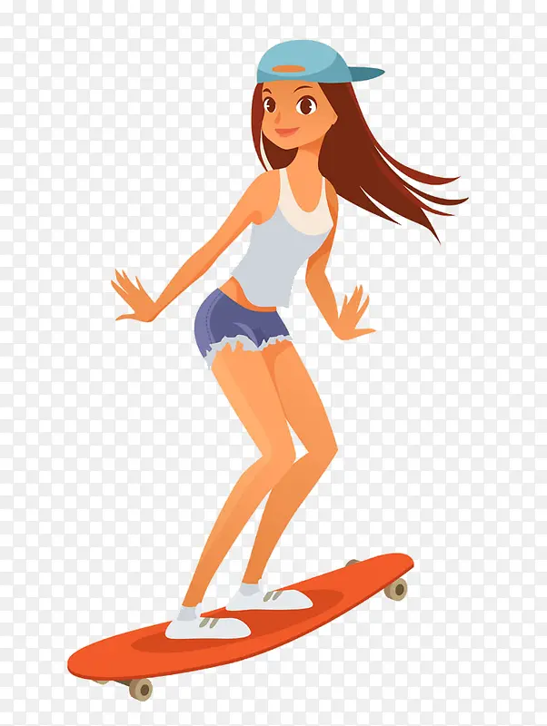 玩滑板的卡通女孩