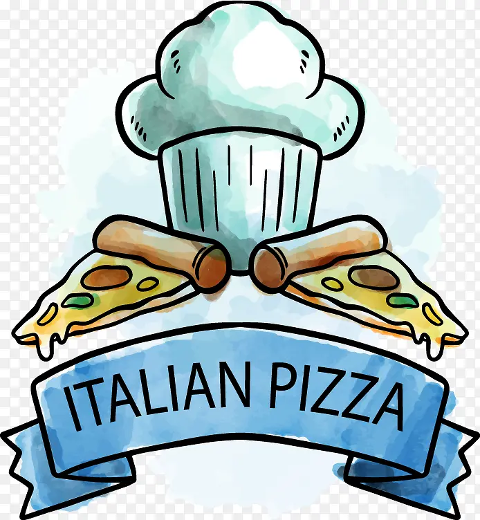 抽象披萨厨师帽蓝色标签