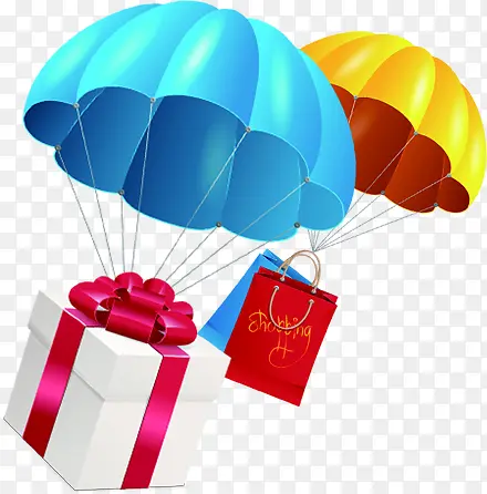 被气球绑着的礼物盒及袋子