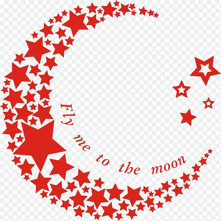 红色星星拼凑月亮素材图