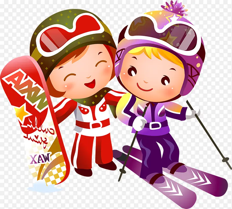 绿紫色服饰滑雪小人