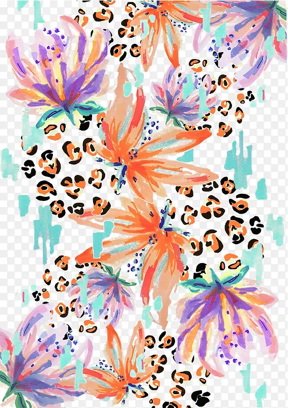 彩绘豹纹花卉图案