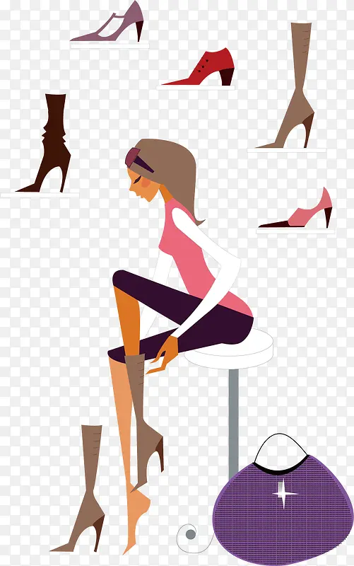 女性购物鞋子卡通矢量