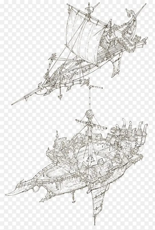 手绘船只设计模型线稿