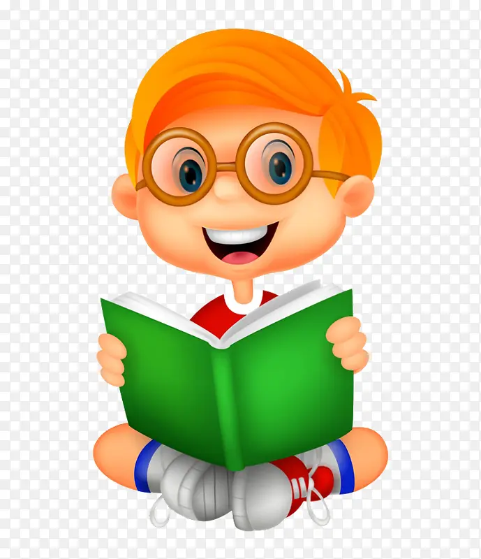 戴眼镜看书的小男孩