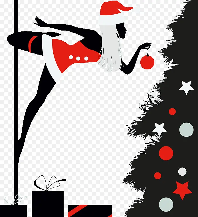 圣诞树与跳钢管舞的美女