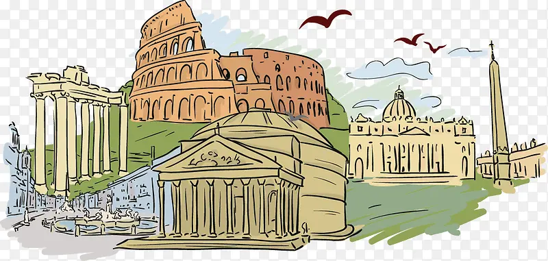 罗马矢量插画涂鸦