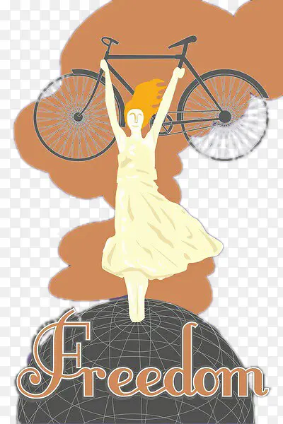 站在地球仪上举着自行车的女孩