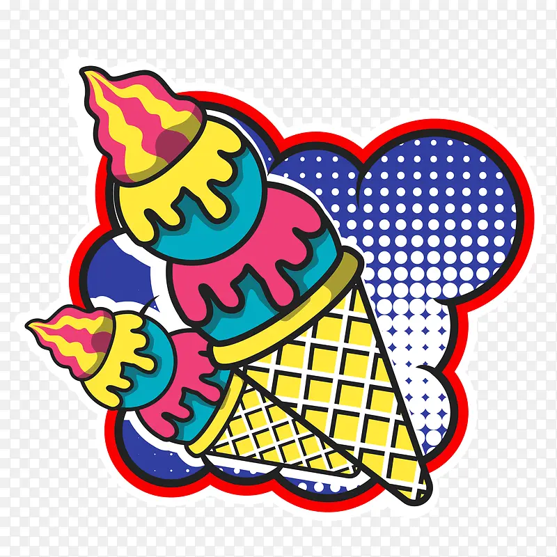矢量波普风炫酷冰淇淋装饰图案