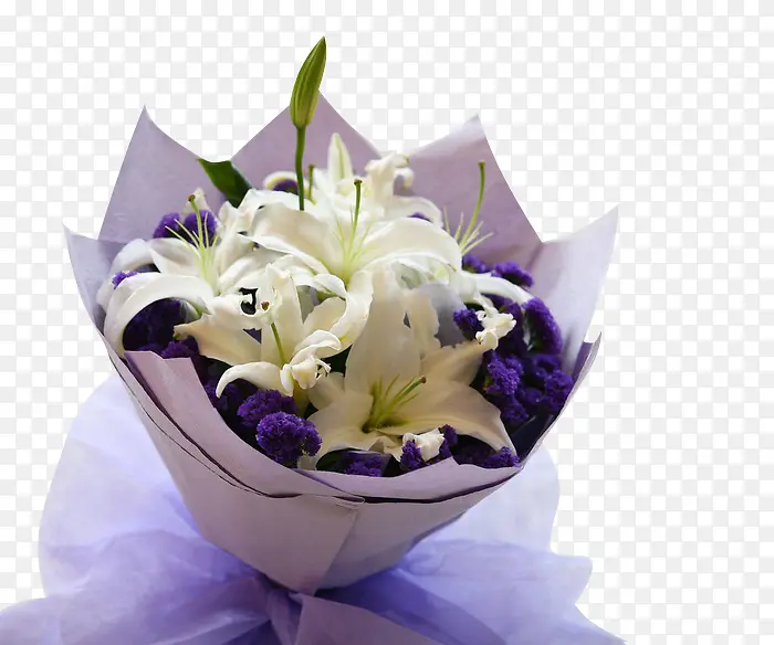 紫色包装白百合小花束