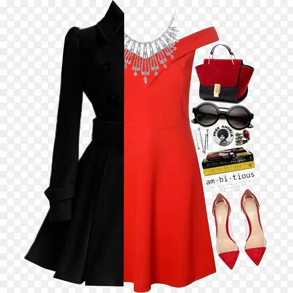 红色连衣裙和外套