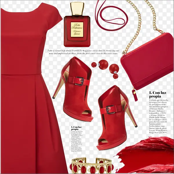 红色连衣裙和包包