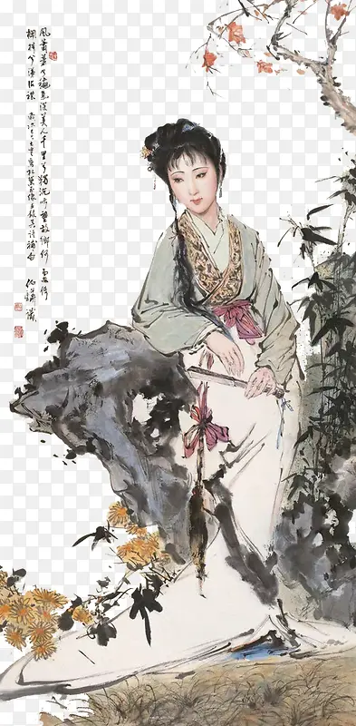 国画林黛玉PNG图片素材下载_图片编号9738674-PNG素材网