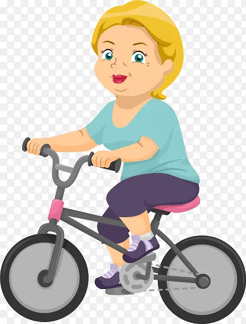 卡通女性骑自行车