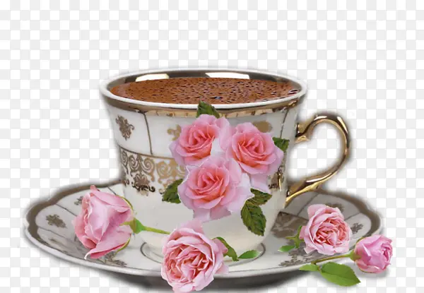 粉色玫瑰花花瓣咖啡杯宫廷奢华