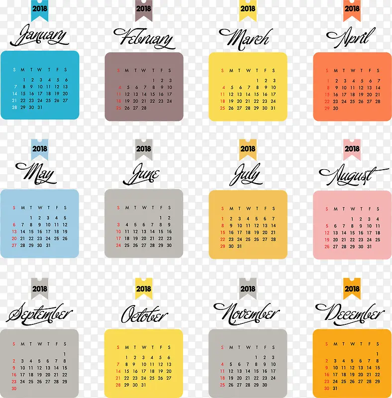彩色方块日历模板