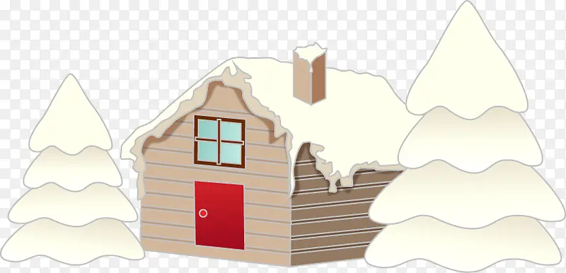 手绘房子松树大雪图案
