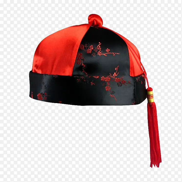 清朝黑红色中国中式地主帽子