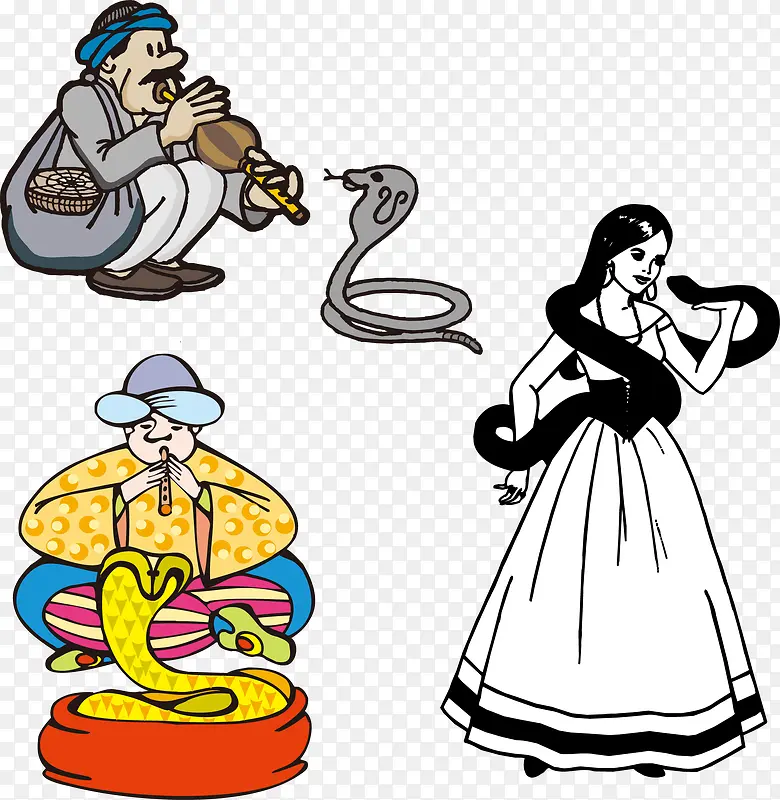 印度阿三玩蛇矢量卡通素材