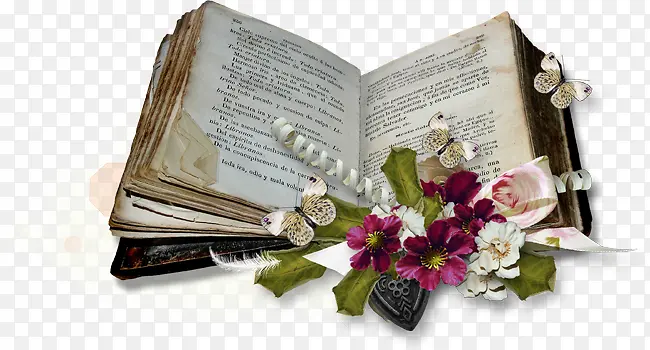 创意合成复古书本花卉