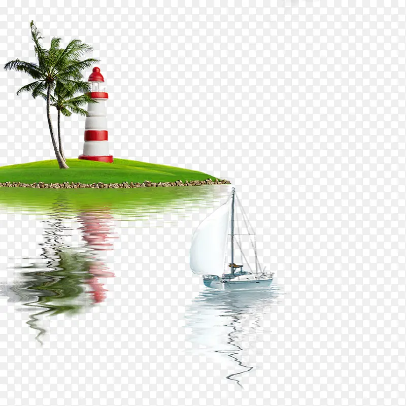 椰树帆船灯塔