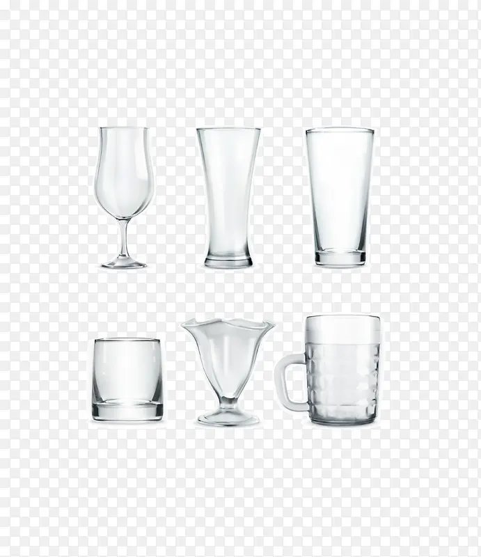 矢量透明玻璃杯集合
