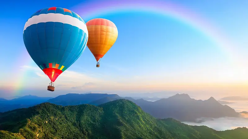 青山彩虹热气球海报背景