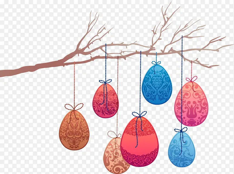 矢量树枝上的彩色鸡蛋