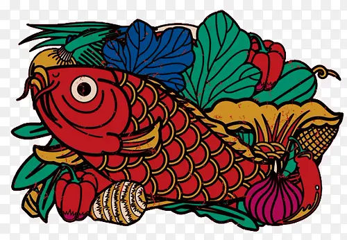 艺术手绘鱼蔬菜图案