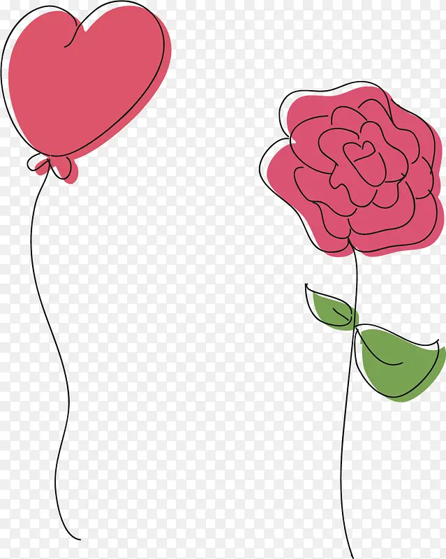 矢量手绘粉色气球和玫瑰花