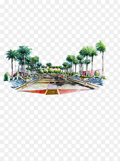 手绘街景花园