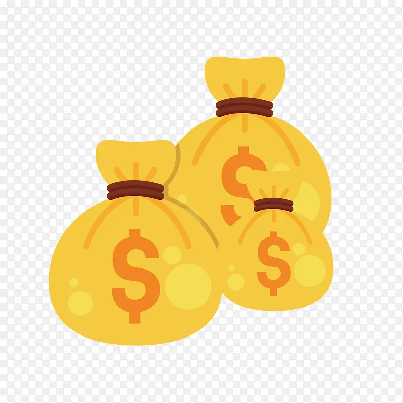 矢量卡通手绘三捆金袋免抠图PNG