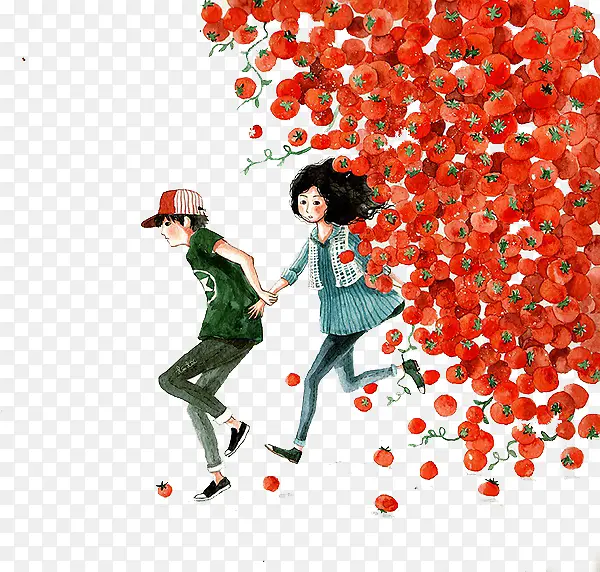 情侣与番茄手绘素材