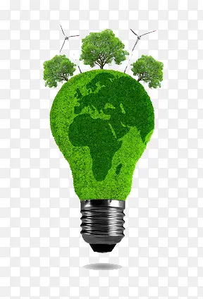 绿色能源环保的灯泡概念图