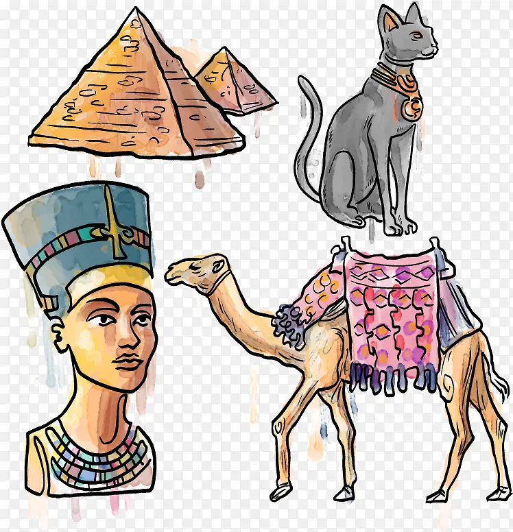 矢量4款彩绘埃及元素素材
