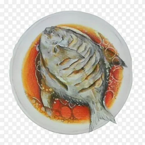 红烧鳊鱼手绘画素材图片