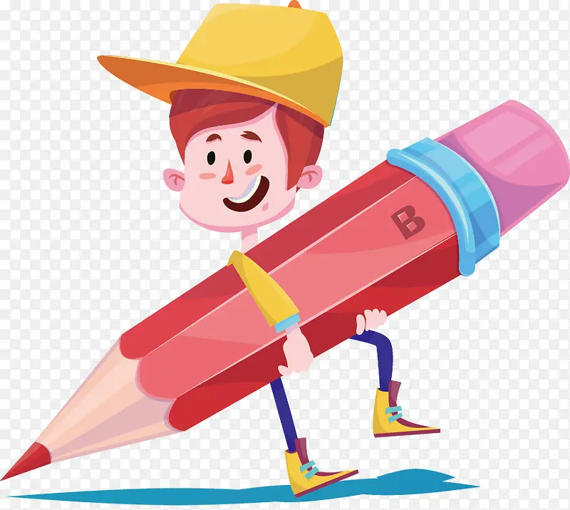 卡通小人抱铅笔