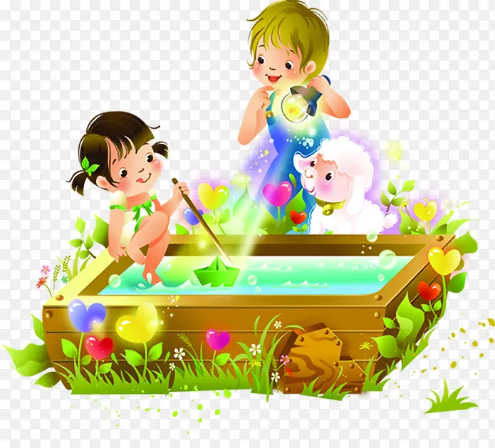 人物温馨池塘玩耍儿童