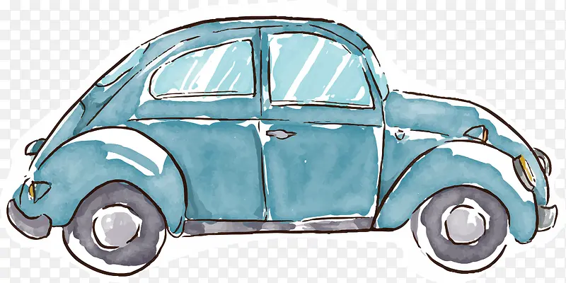 蓝色水彩小轿车设计