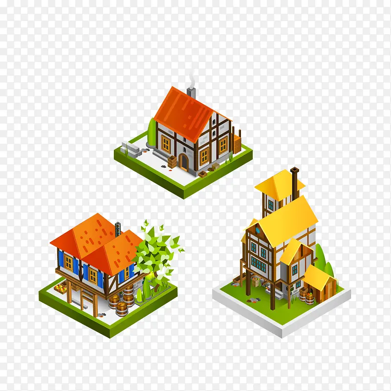 矢量立体小房子建筑