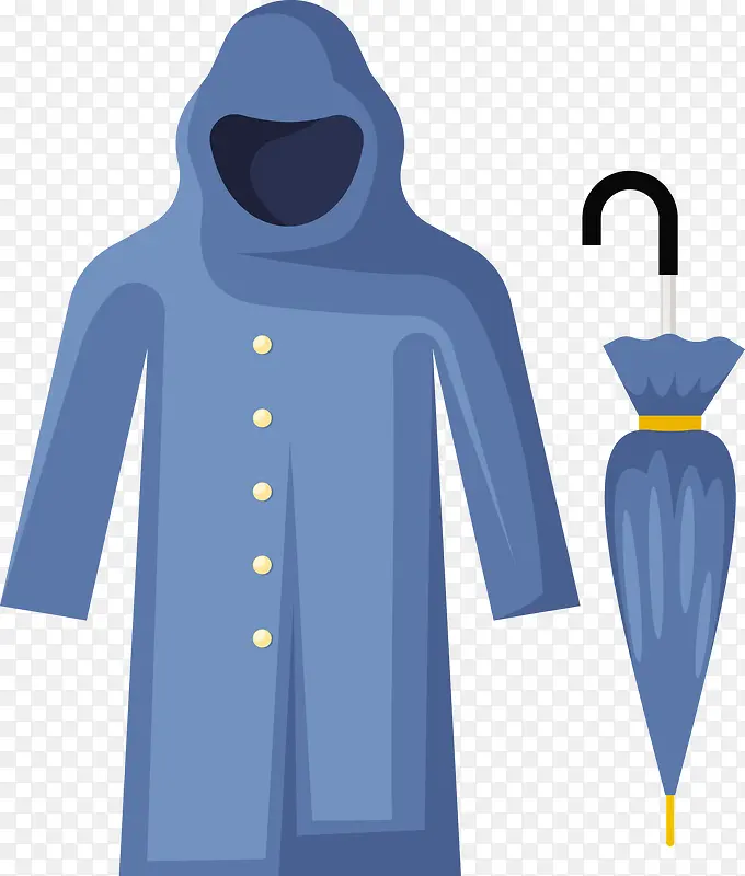 矢量蓝色雨衣与雨伞